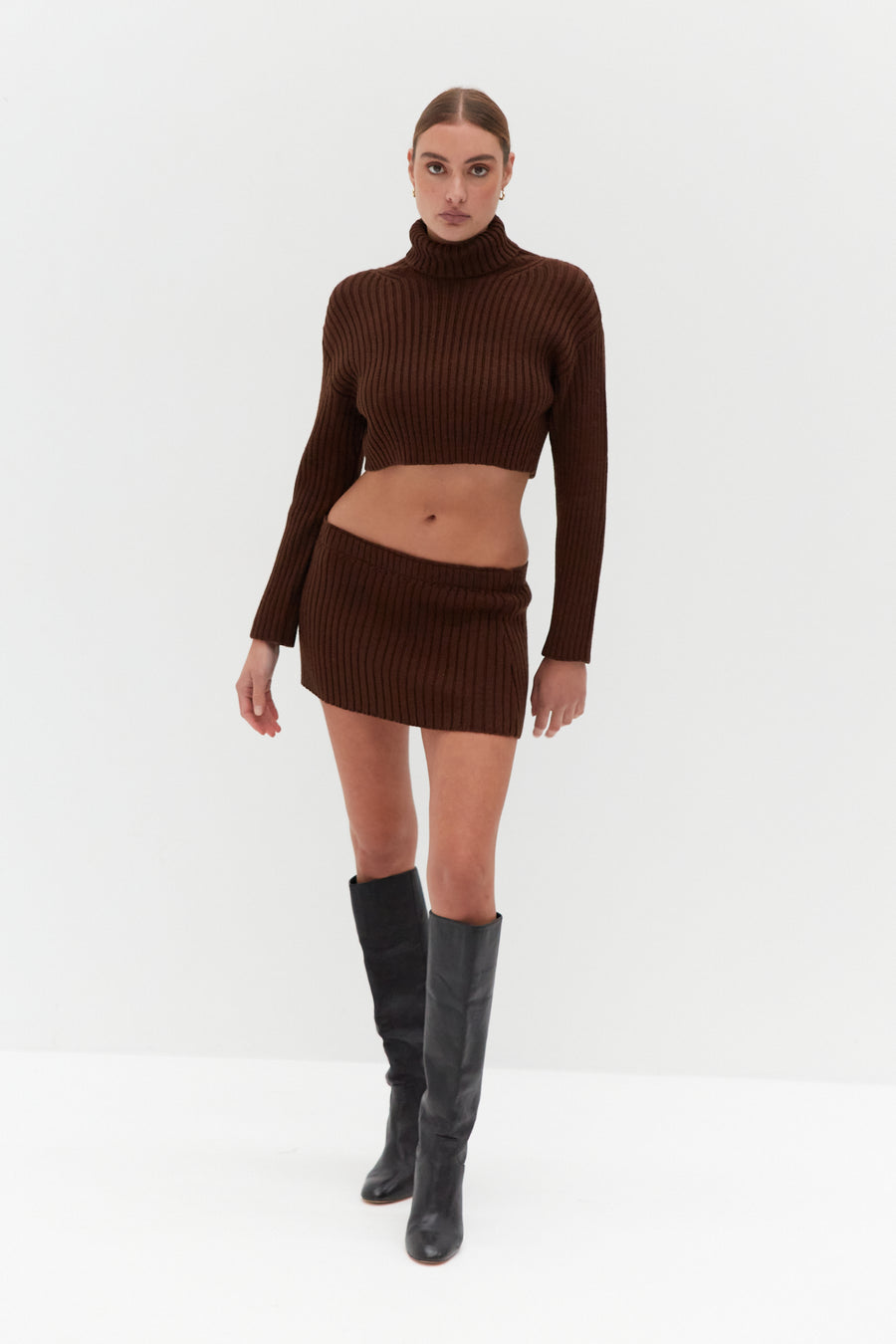 Chunky Knit Mini Skirt - Brown