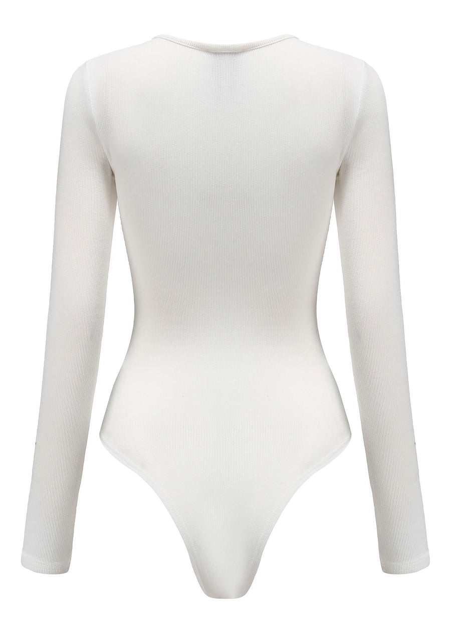 Ribbed Basic Bodysuit - White